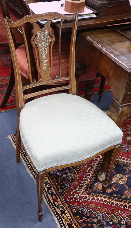 A pair of late Victorian bone inlaid rosewood salon chairs